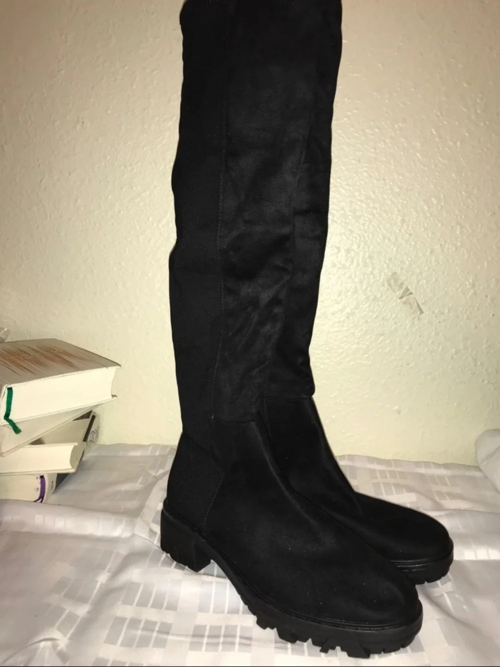 Unisa Black Over-the-Knee Chunky Lug Sole Boots